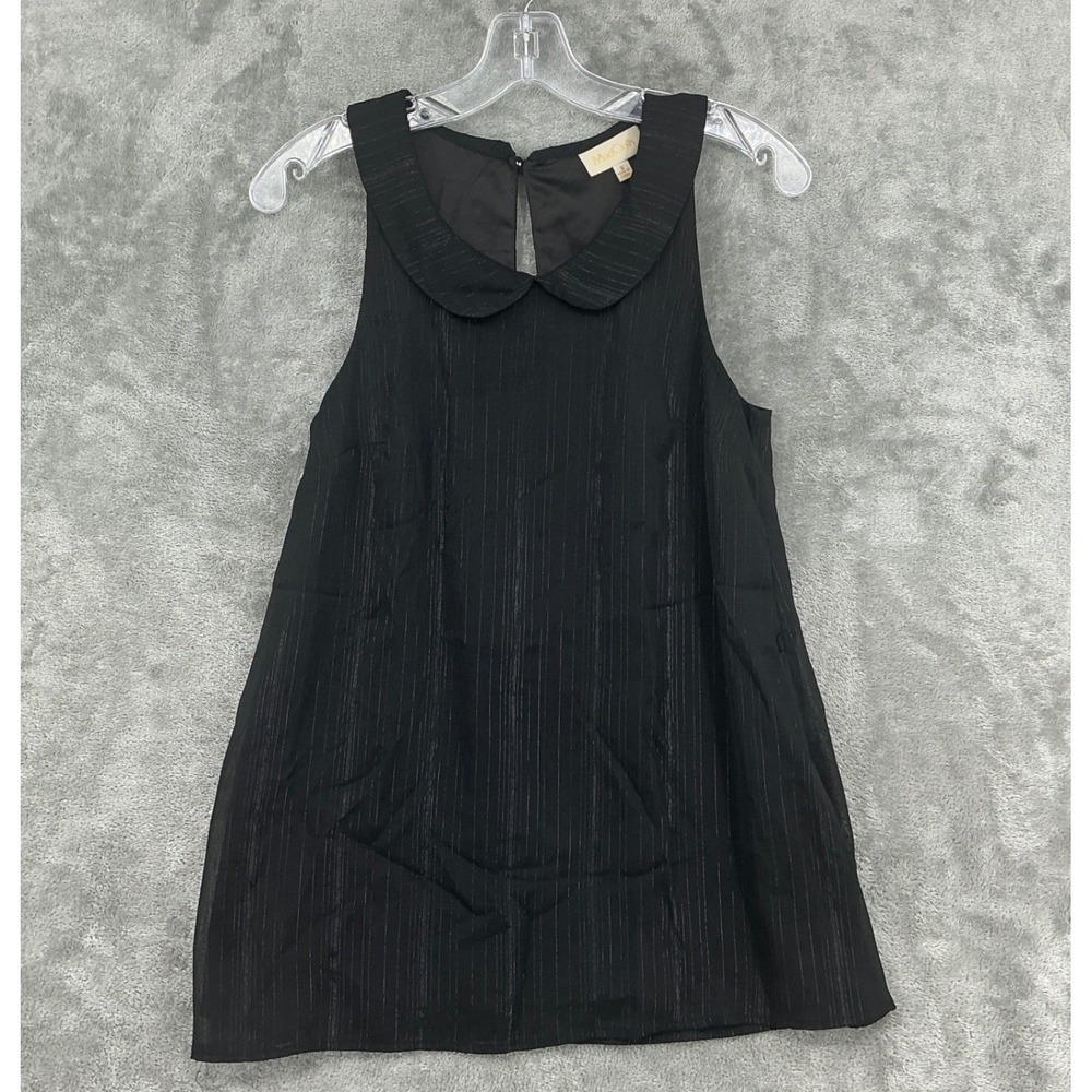 ModCloth Blouse Womens Small Silver Metallic‎ Pinstripe Peter Pan Collar Tank
